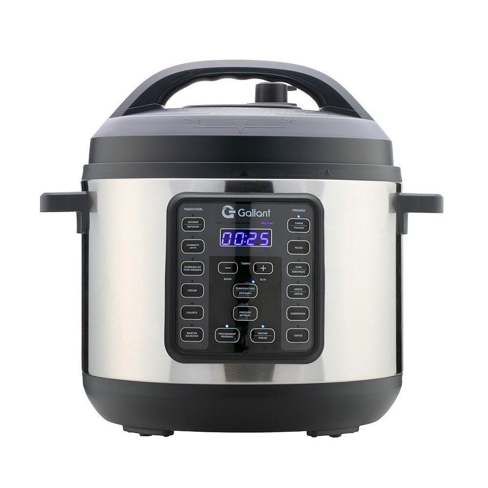 Miniatura Panela de Pressão Elétrica Digital Gallant 6L GPP06 15 Funções Clique E Pronto Inox 1000W 127V