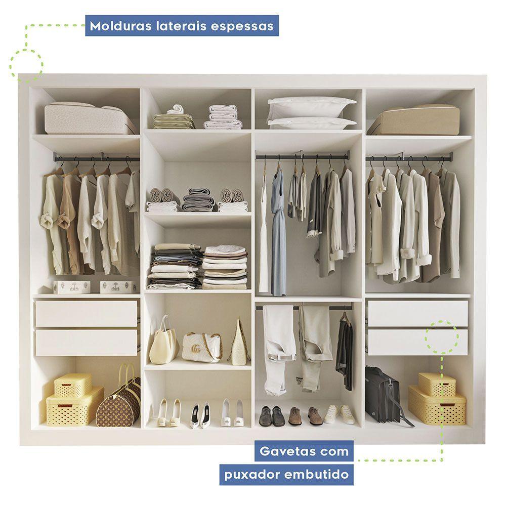 Guarda Roupa Casal Firenze Com 6 Espelhos 4 Portas Minastex Branco