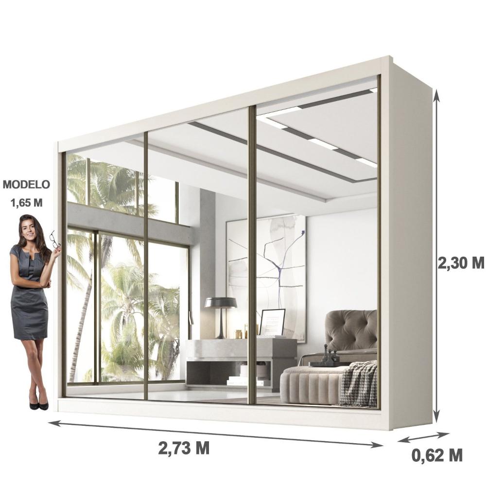 Miniatura Guarda Roupa Espelhado Casal 3 Portas 6 Gavetas 100% MDF Qatar Branco