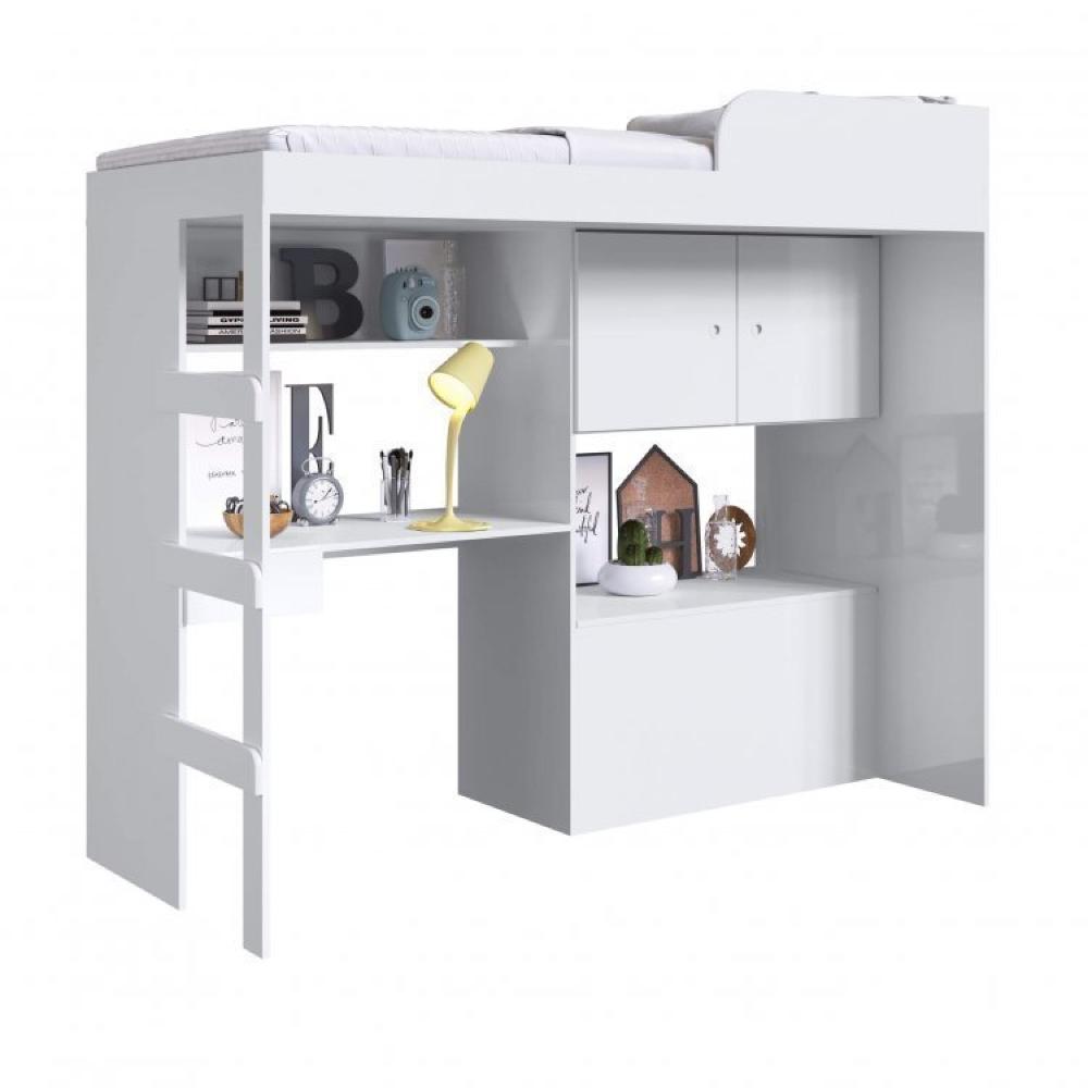 Miniatura Cama Solteiro Multifuncional com Baú e Escrivaninha Lion Art in Móveis Branco