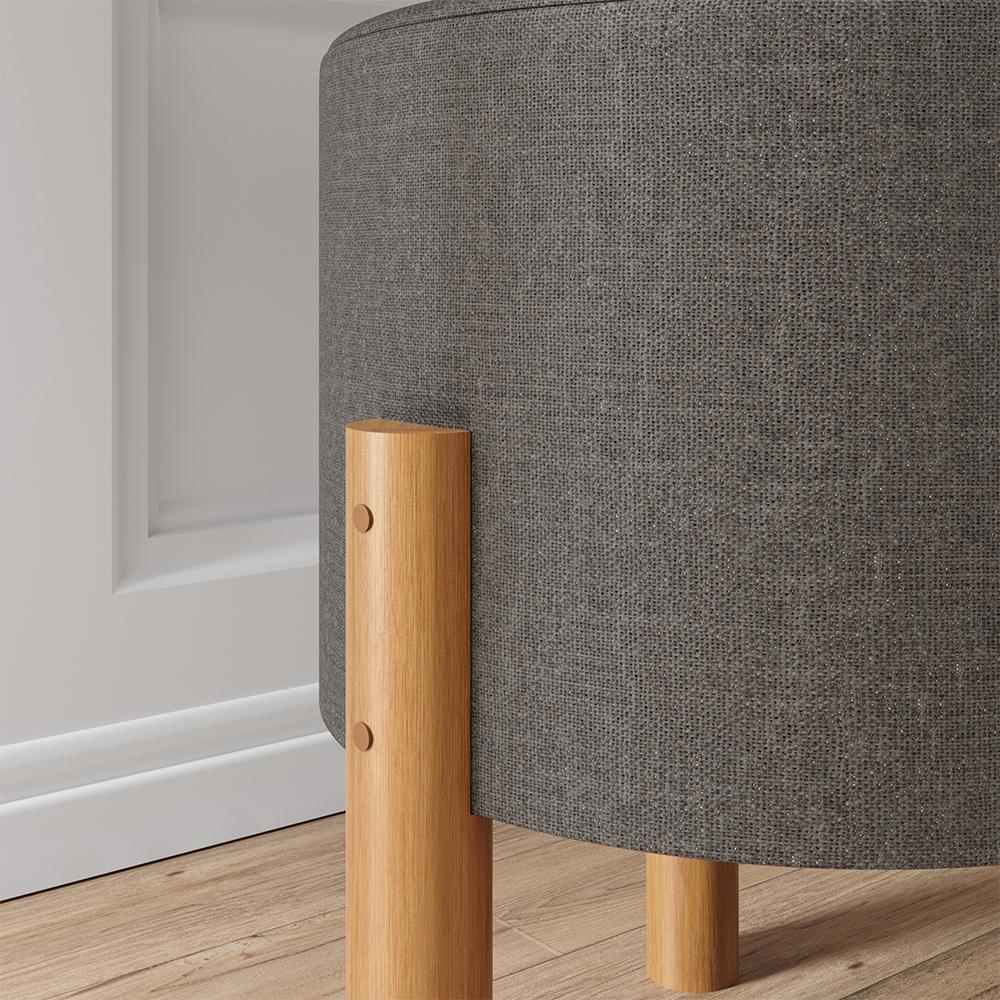 Estante Painel Sala Quarto TV 48 Polegadas Nairobi Ripado Freijó/Cinza e Puff Banqueta Estofado Assento Confortável Pés Retrô Thor Cinza