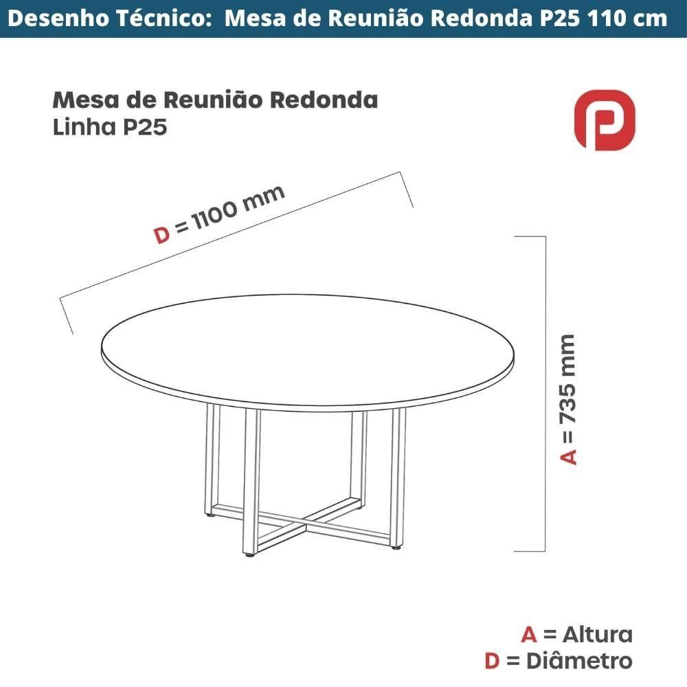 Miniatura Mesa De Reunião Redonda P25 Pandin 110 Cm (largura) Tampo Mdp Grafito Pé Aço Tubular Azul Del Rey