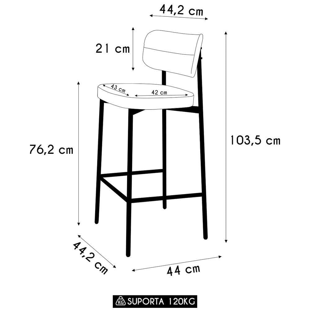 Miniatura Banqueta Alta Bar Estofada Kit 4 Ella M25 Linho Cinza Cl/preto - Mpozenato