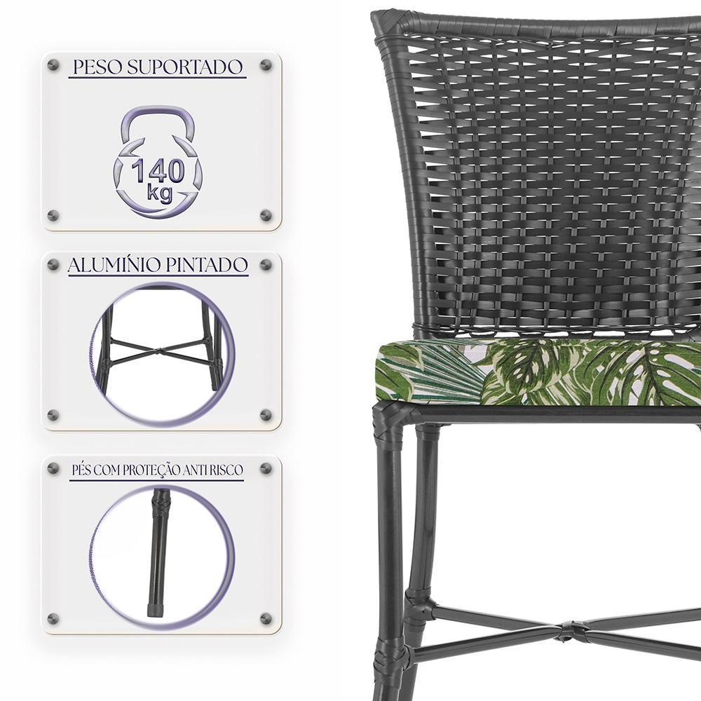 Miniatura Jogo Cadeira De Jantar Em Alumínio E Fibra Estofado Impermeavel 6 Unidades Preta Z18