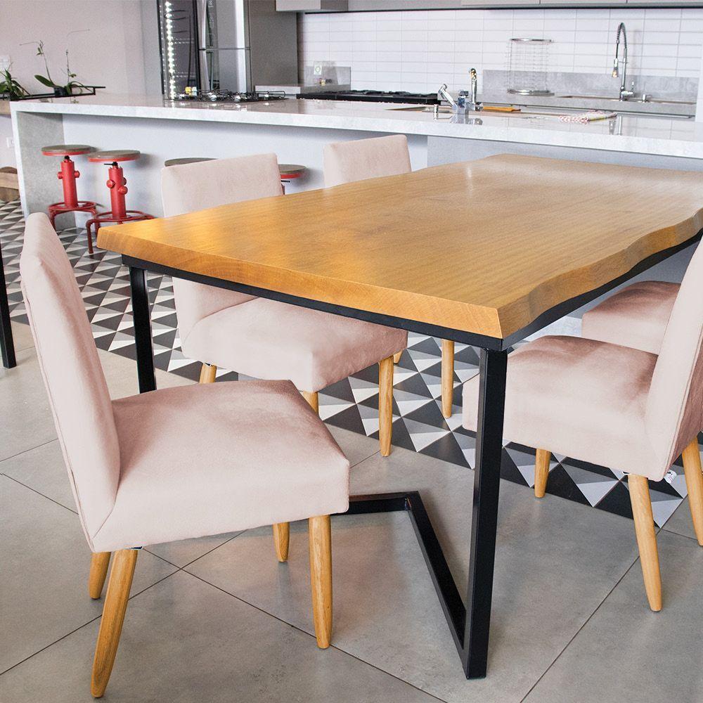 Kit 2 Cadeiras De Jantar Carol Veludo Pés Palito Castanho - D'rossi Cor Rose