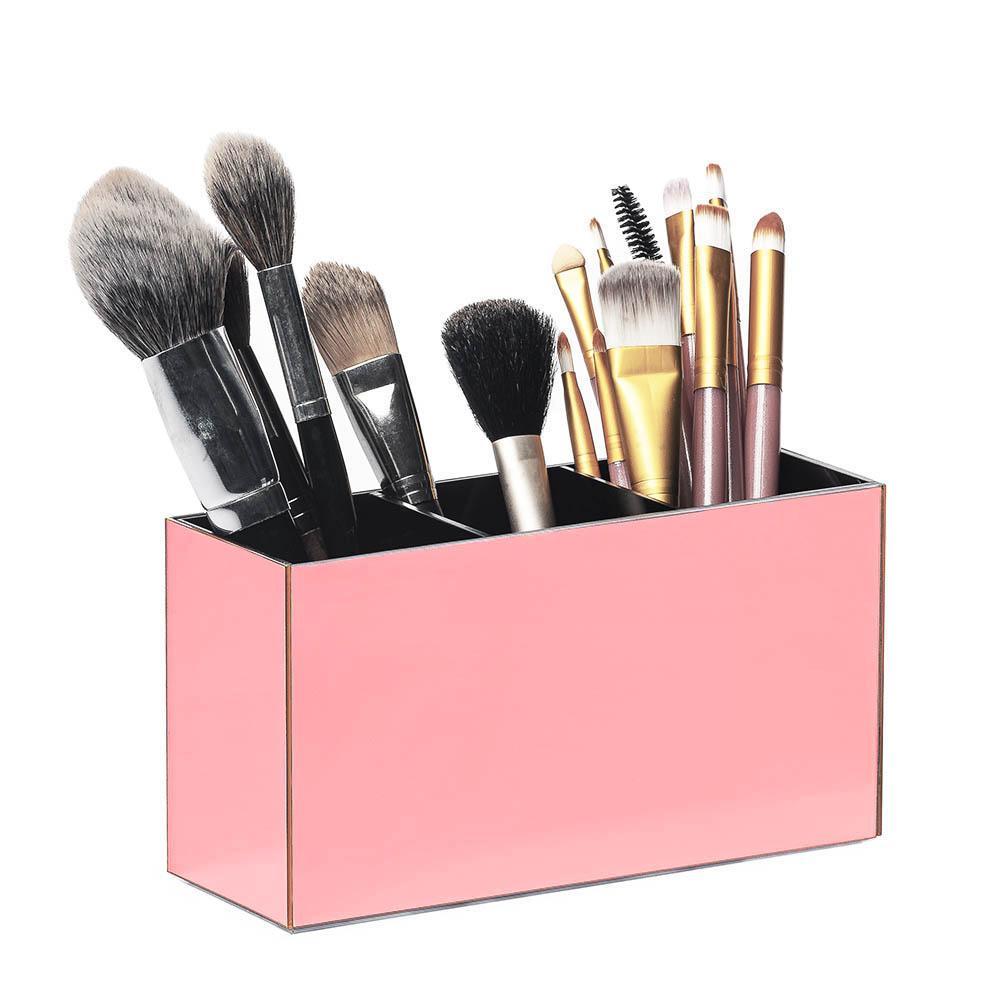 Miniatura Porta Pincel Em Acrílico Rosé/Preto Com 3 Divisórias