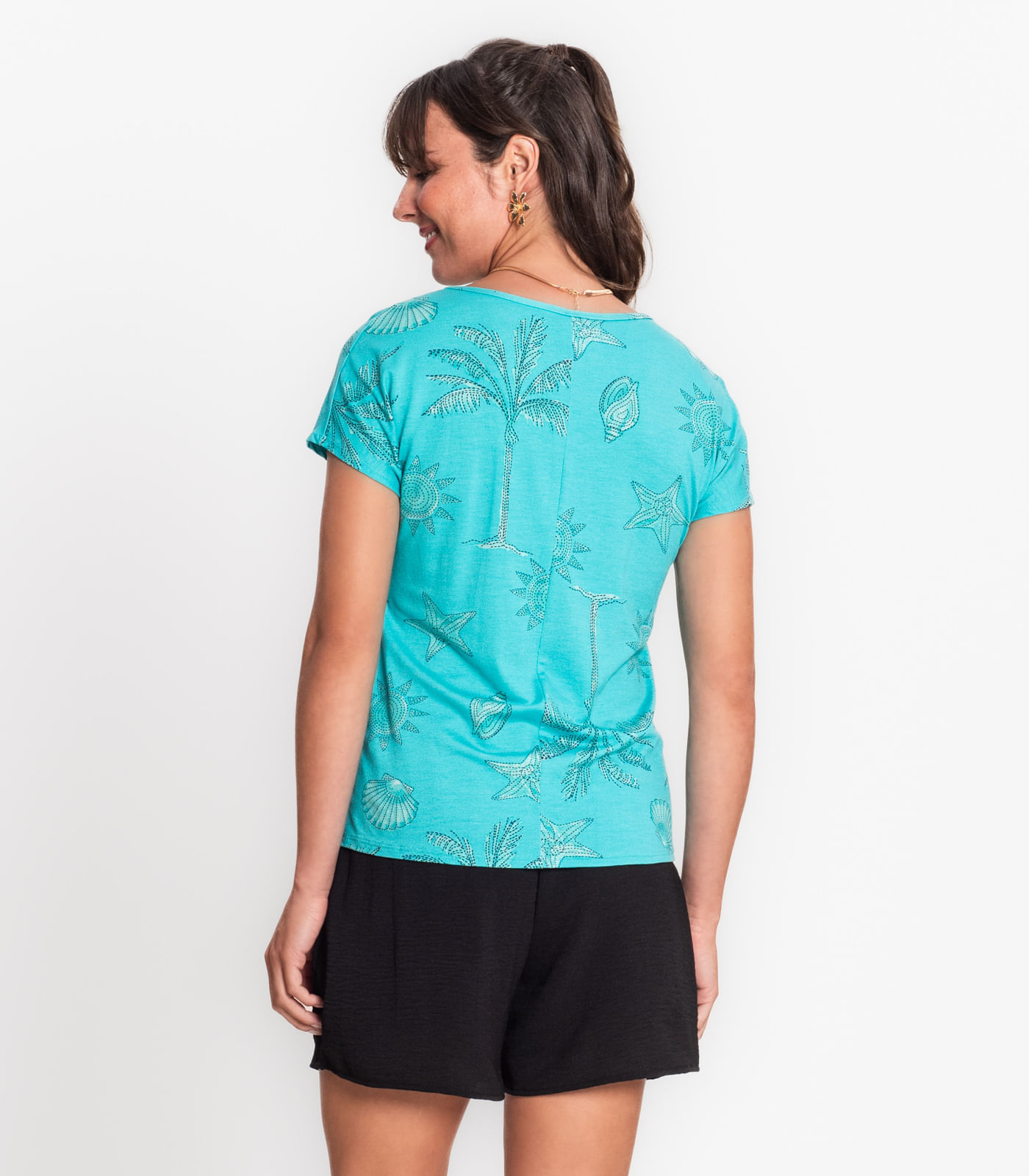 Miniatura Blusa Feminina Estampada Decote Redondo Rovitex Verde G