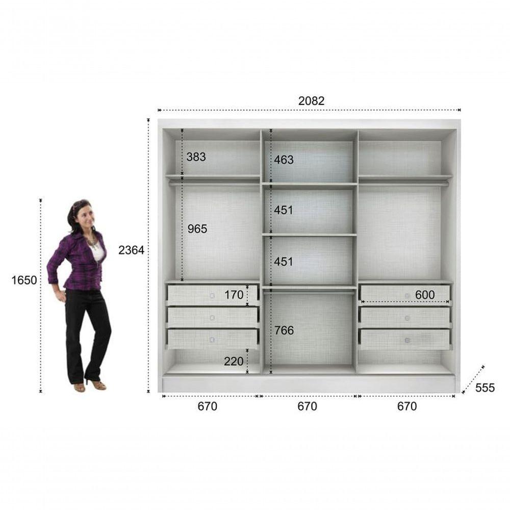 Miniatura Guarda Roupa Casal 3 Portas 6 Gavetas - Arezzo Plus-branco - Móveis Novo Horizonte