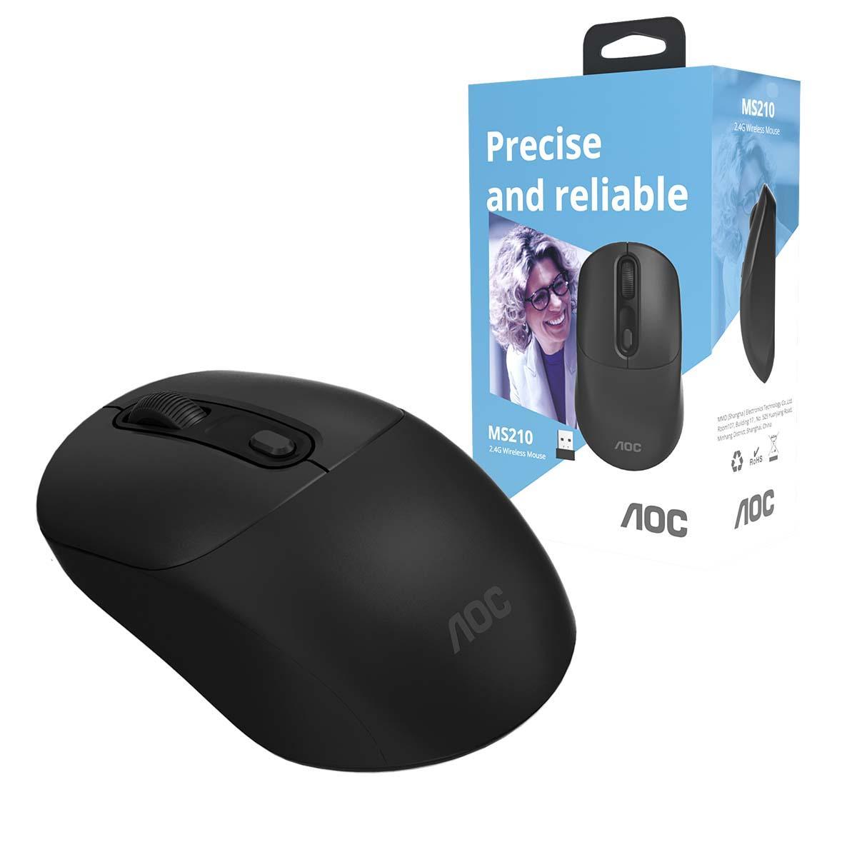 Miniatura Mouse Optico Sem Fio Aoc 2,4Ghz Office Preto 1600Dpi Ms210B