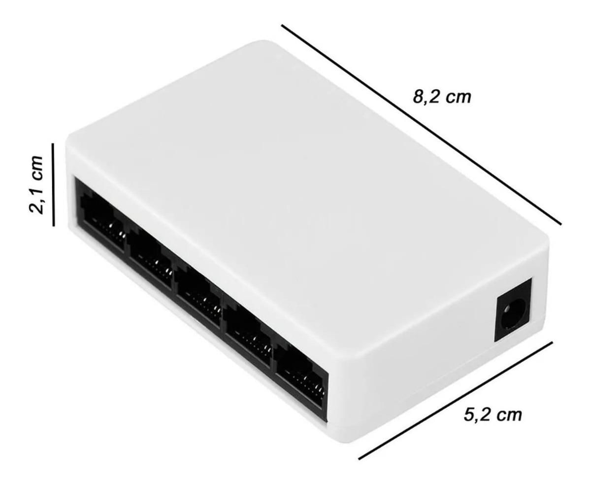 Miniatura Switch Mini 5 Portas Hub Cabo 10/100Mbps Rede Ethernet Rj-45