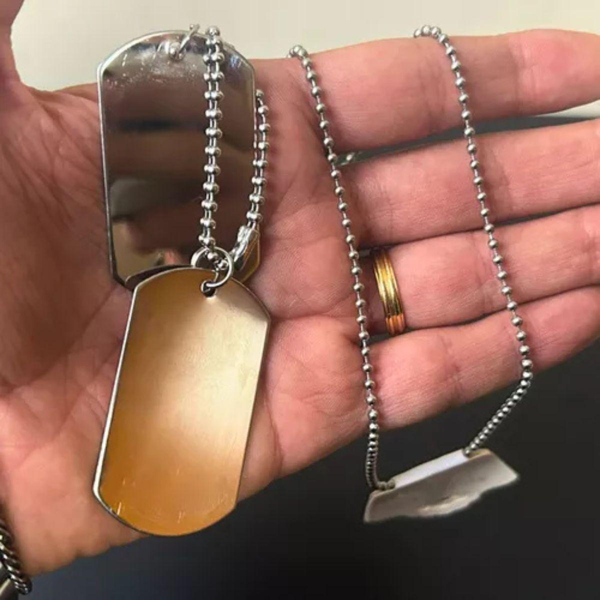Miniatura Corrente Exército Dog Tag Aço Militar Prateado Placa Lisa