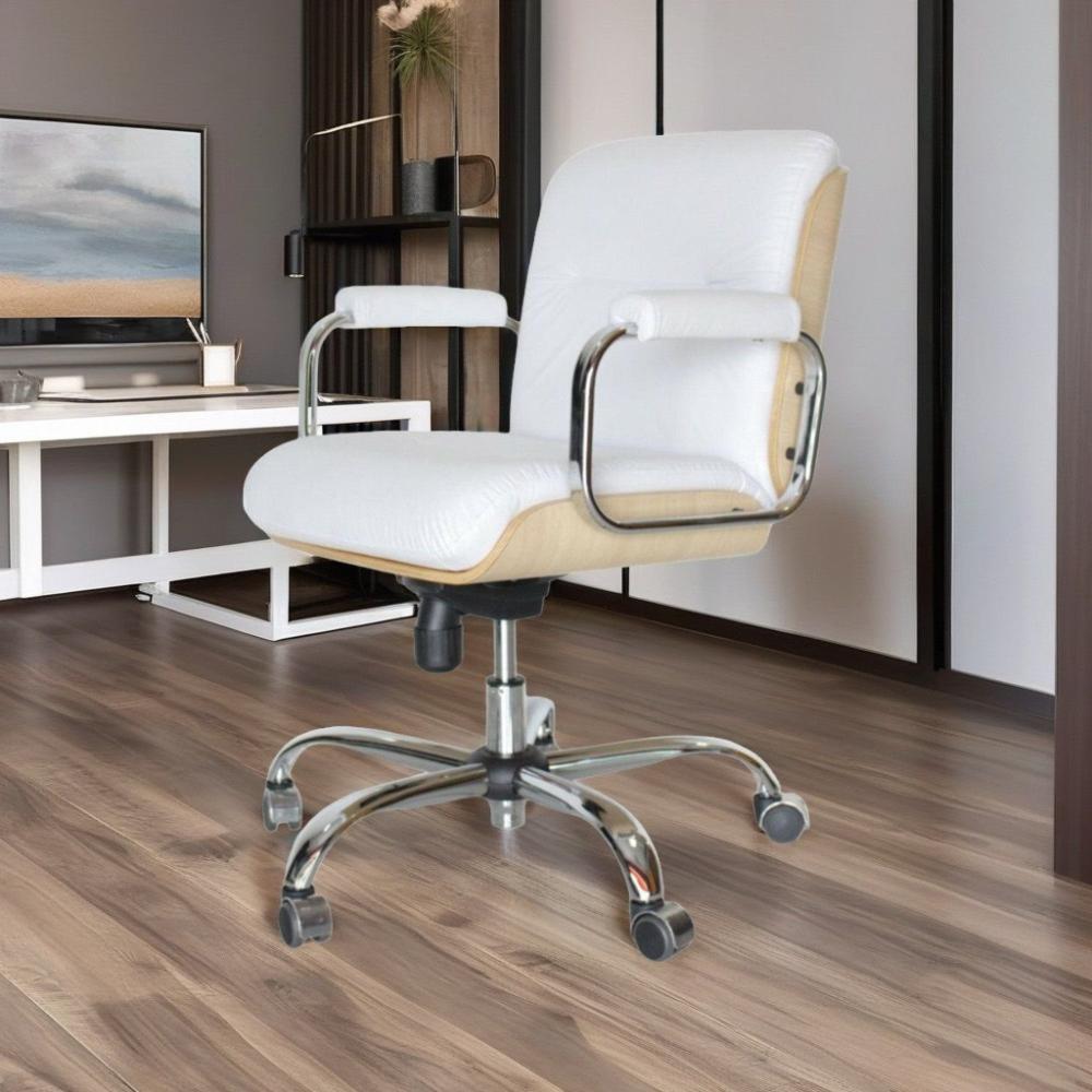 Miniatura Cadeira Eames Original para Escritório com Rodinhas Anti Risco da Linha Capa em Madeira Branco/Bege