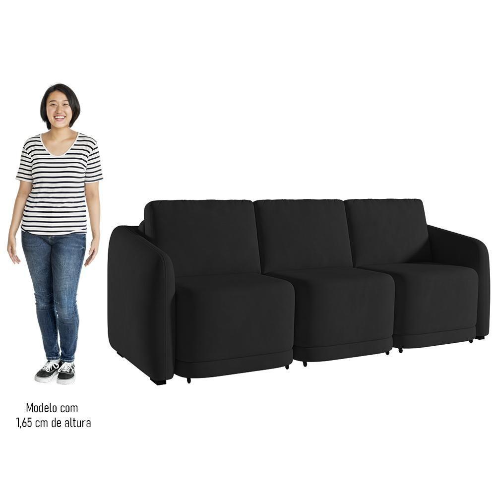 Miniatura Sofá Cama Casal Para Sala 276cm Polska K04 Veludo Preto - Mpozenato