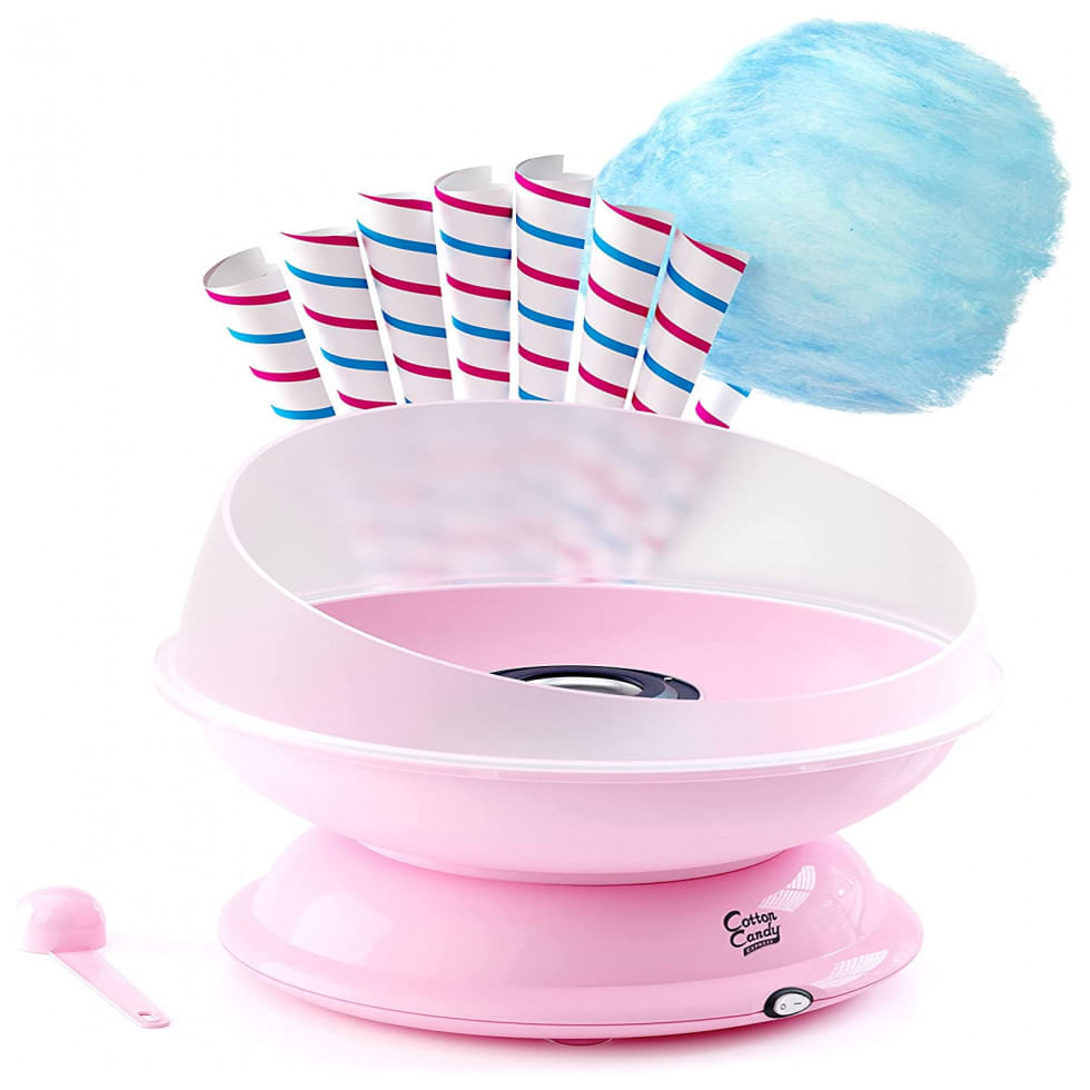 Miniatura Cotton Candy Express CC1000 S Máquina de Algodão Doce Elétrica Profissional com 5 Pacotes de Açúcar, 110V, Rosa