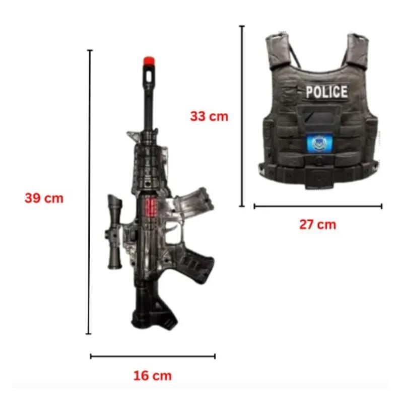 Kit Policial Infantil Com Colete E Brinquedos Interativos