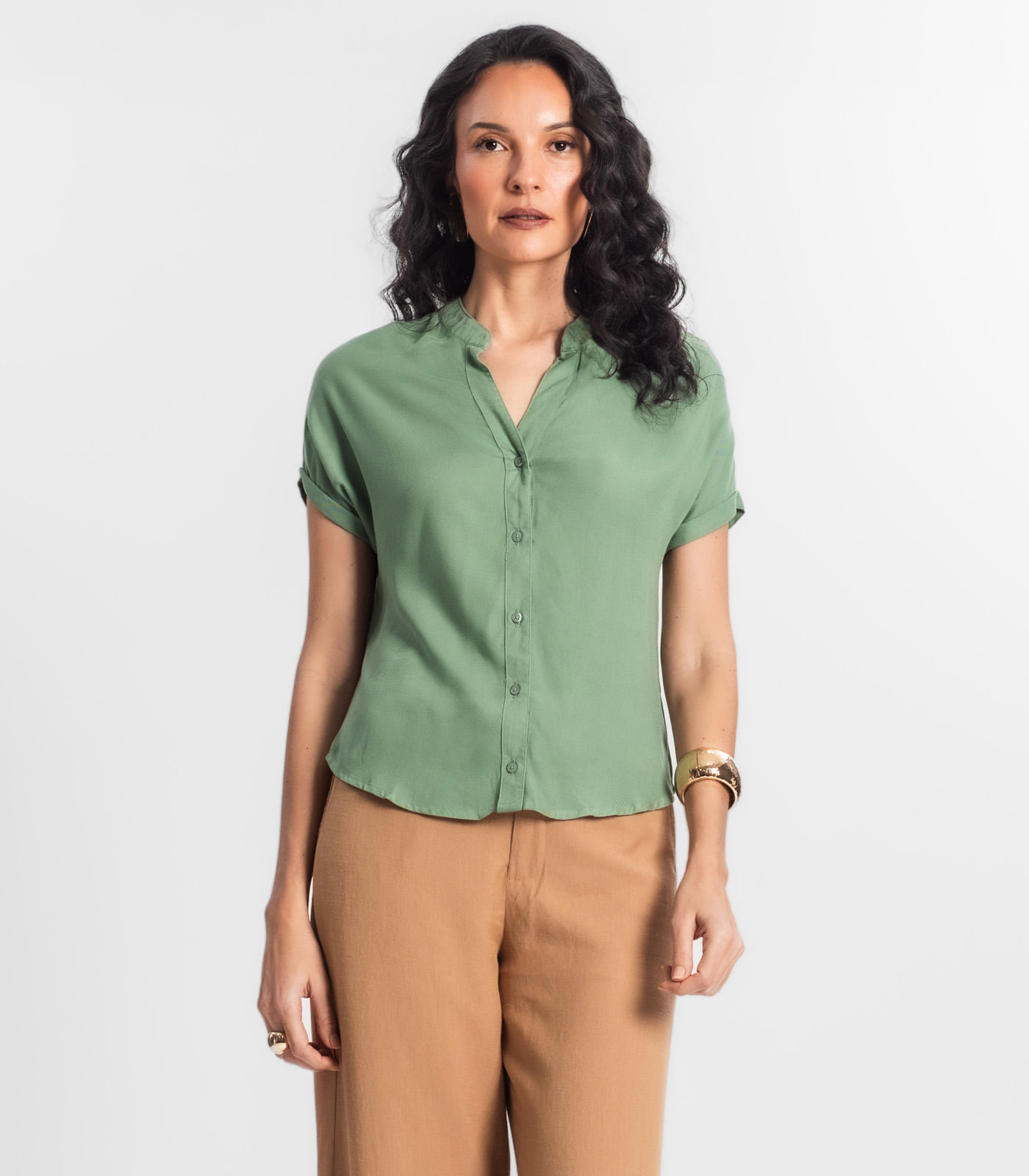 Miniatura Camisa Feminina Gola Padre Manga Curta Select Verde G