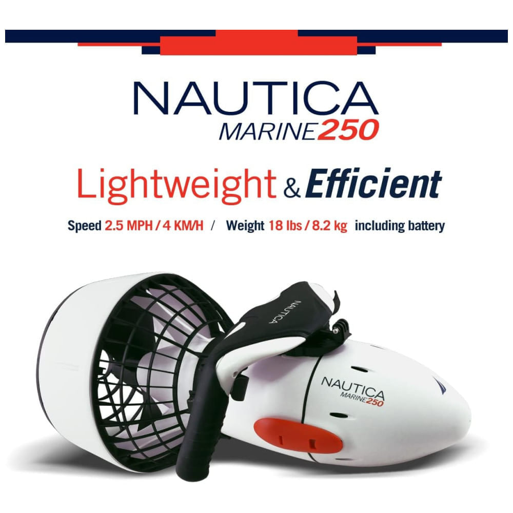 Miniatura Scooter Subaquática Propulsor de Mergulho com Suporte de Câmera e Snorkel, Náutica Marine 250, Branco