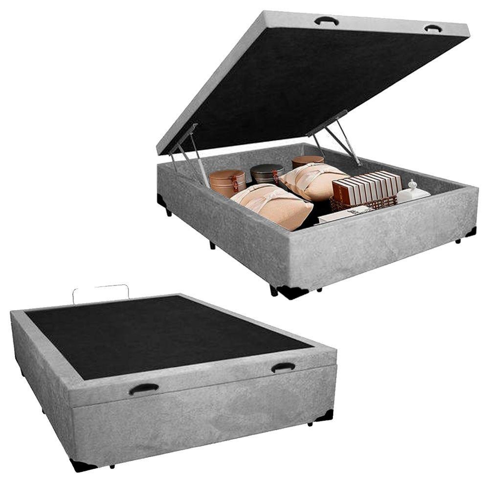Cama Box Baú Casal Suede + Colchão De Molas Ensacadas Sereneprime 138x188x62cm Cinza