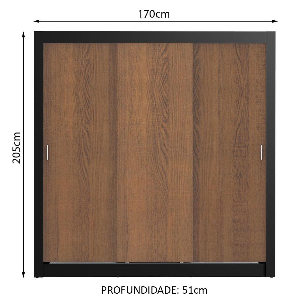 Miniatura Guarda Roupa Casal Madesa Mônaco 3 Portas de Correr Preto/Rustic