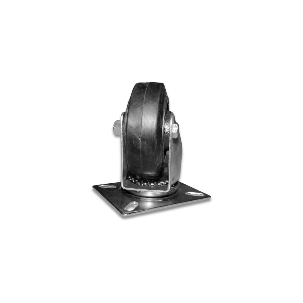 Miniatura Roda 100Mm Ferro Com Borracha 4 Pol Com Placa Giratória
