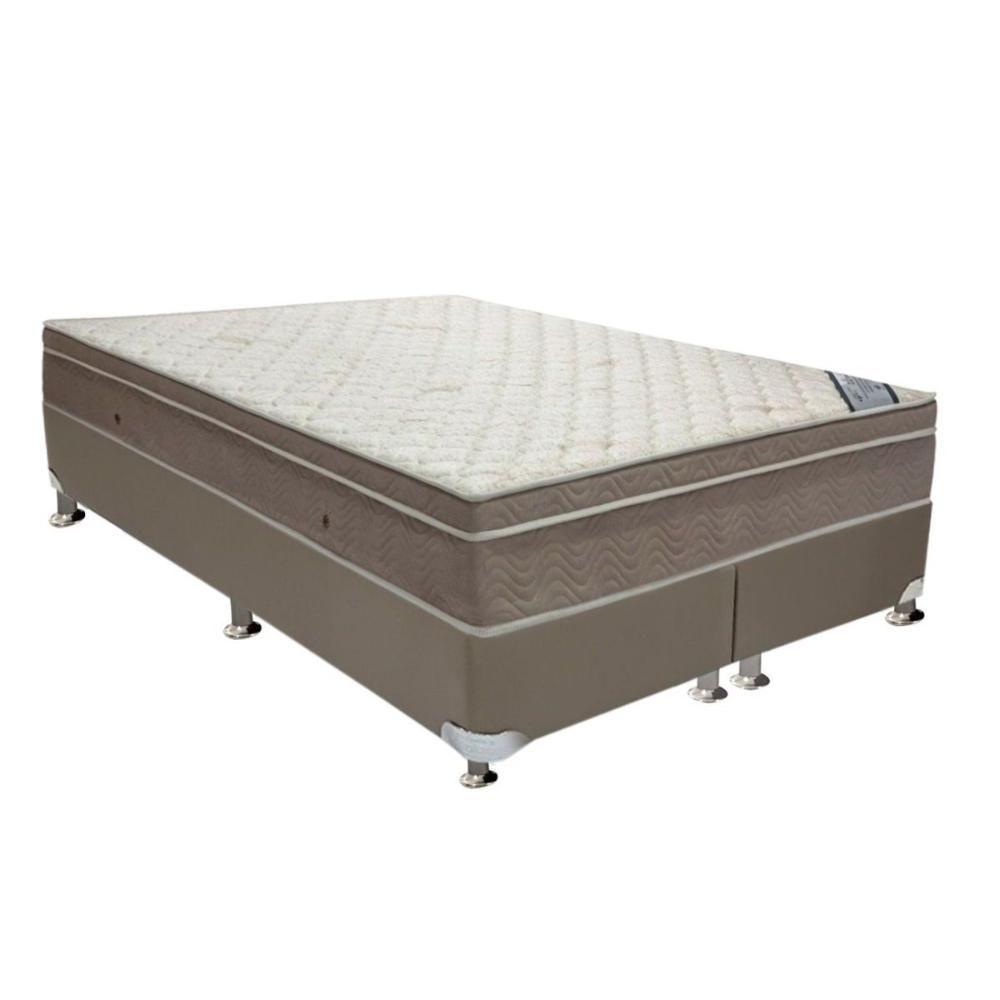 Miniatura Cama Box King: Colchão Molas Ortobom Superpocket Light Saúde + Base Crc Suede Bege(186X198)