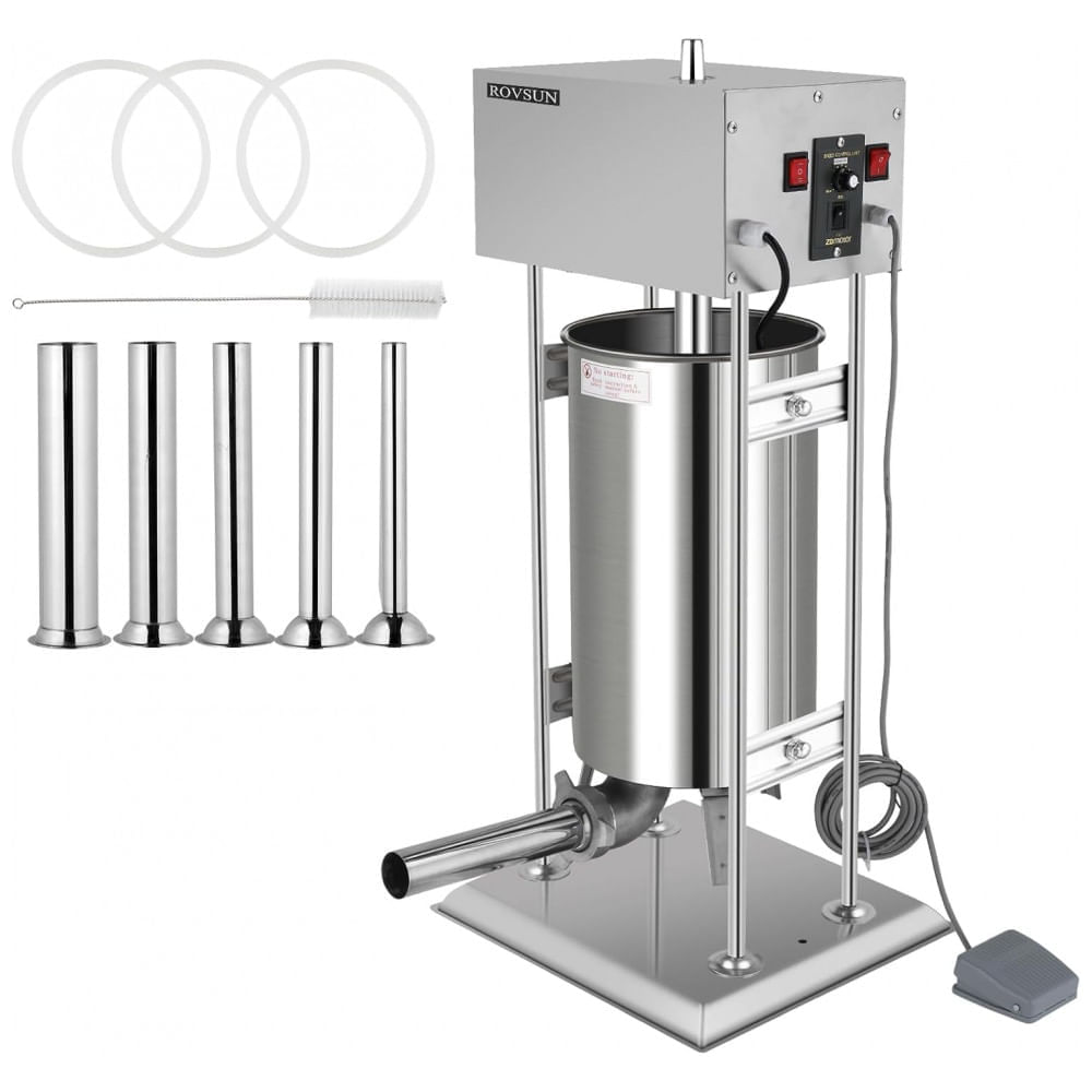Miniatura Máquina de Encher Linguiça Elétrica ROVSUN 24,3 libras, Modeladora Vertical Ajustável de Aço Inoxidável Pesado, Enchedor de Carne com 5 Tubos
