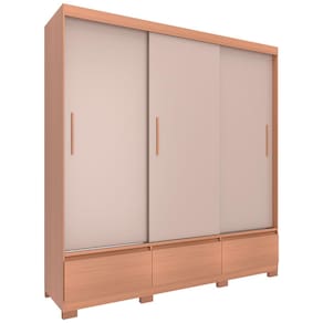 Miniatura Guarda-Roupa Bartira Monza com 3 Portas de Correr e 3 Gavetas - 199,8cm de largura Avelã e Capuccino