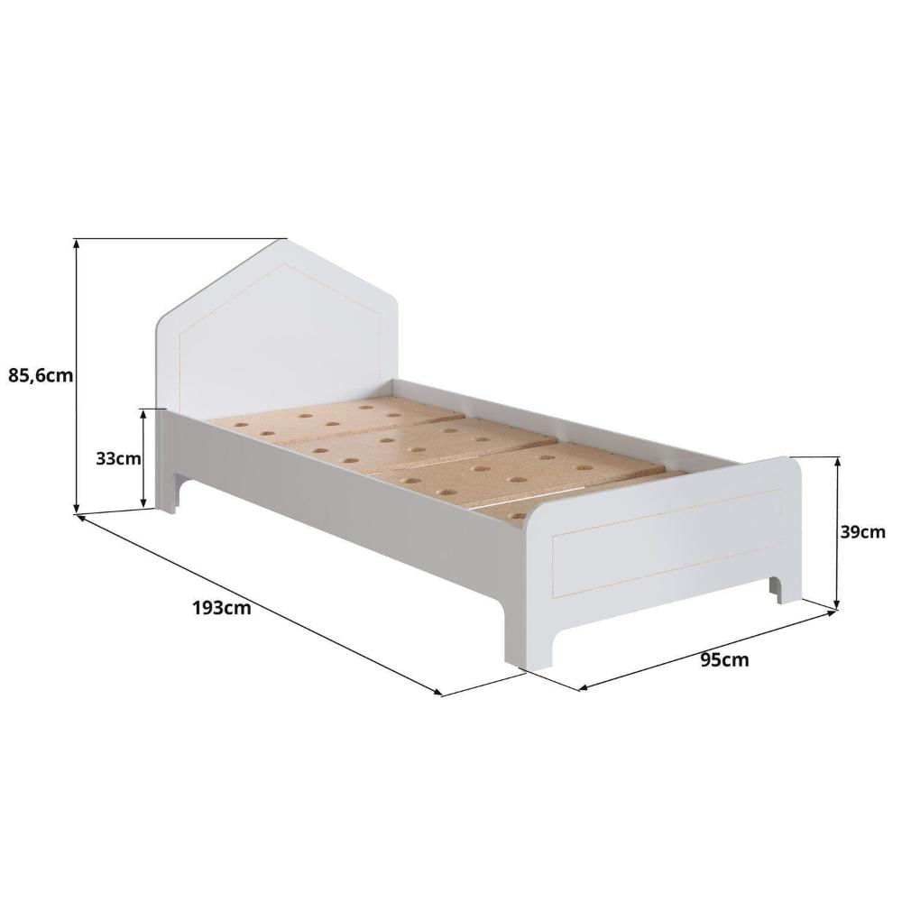 Miniatura Cama Infantil em Mdf 15cm com Cabeceira Casinha 193cm X 95cm Dylan Branco Tx/ Cru