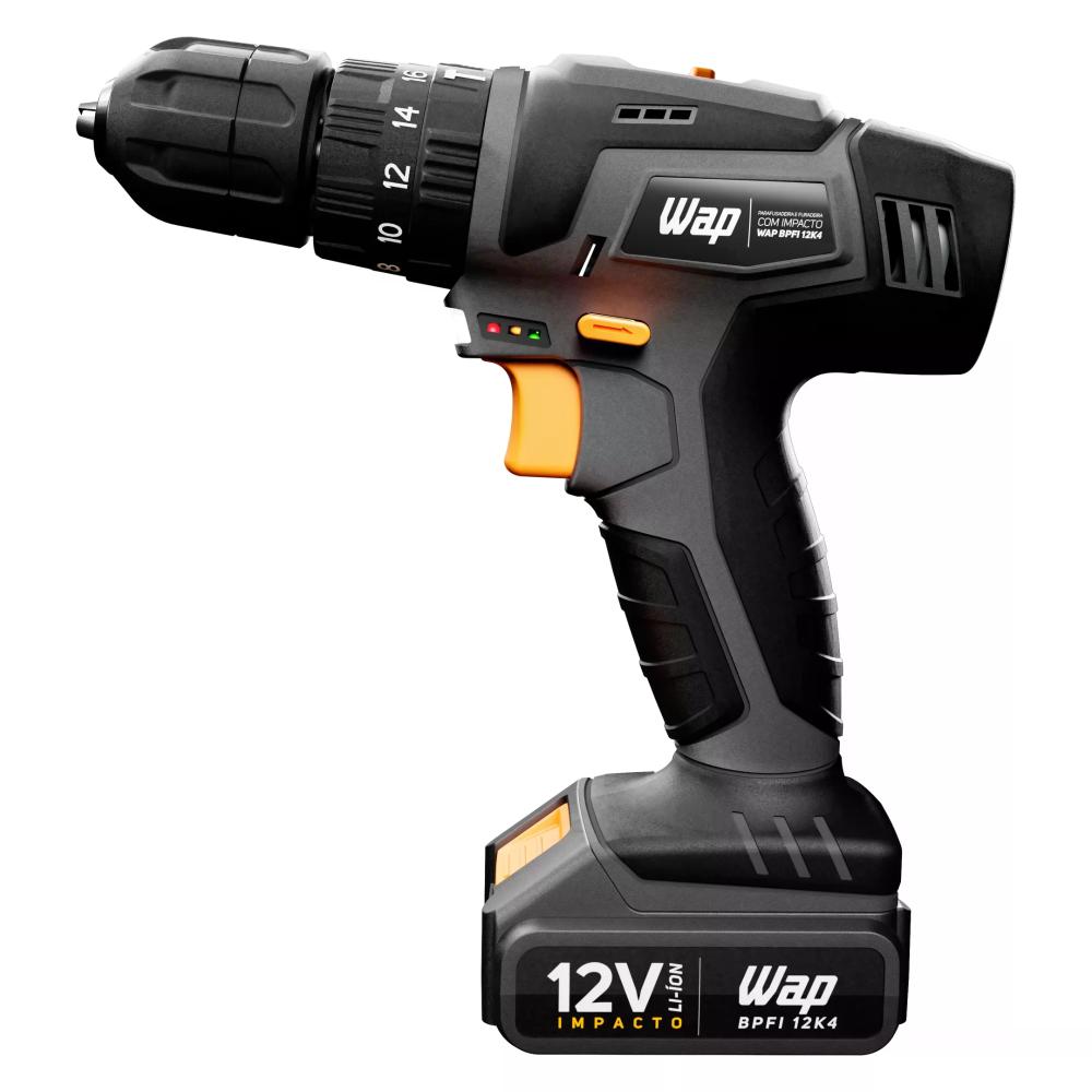 Miniatura Parafusadeira e Furadeira com Impacto WAP Bpfi 12k4 Bateria Removível Cinza