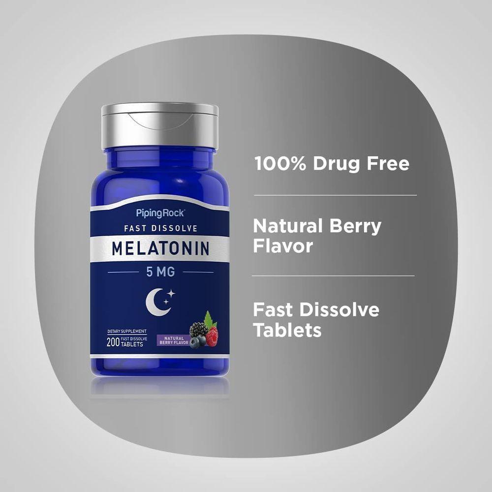 Miniatura Melatonina 5mg, 200 Comprimidos Sublingual, Frutas Vermelhas, Pipingrock