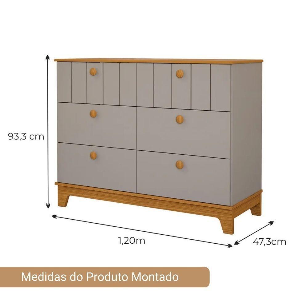 Miniatura Cômoda Infantil 6 Portas MDF Puxadores Madeira Maçica Biscoito Permobili Fendi/Nature