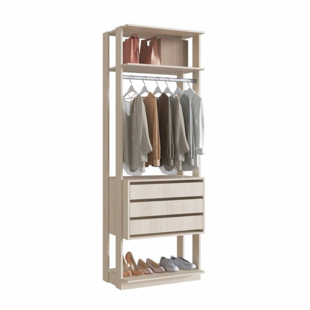 Guarda Roupa Closet 3 Gavetas 1 Cabideiro e Prateleiras Be Mobiliário Nature