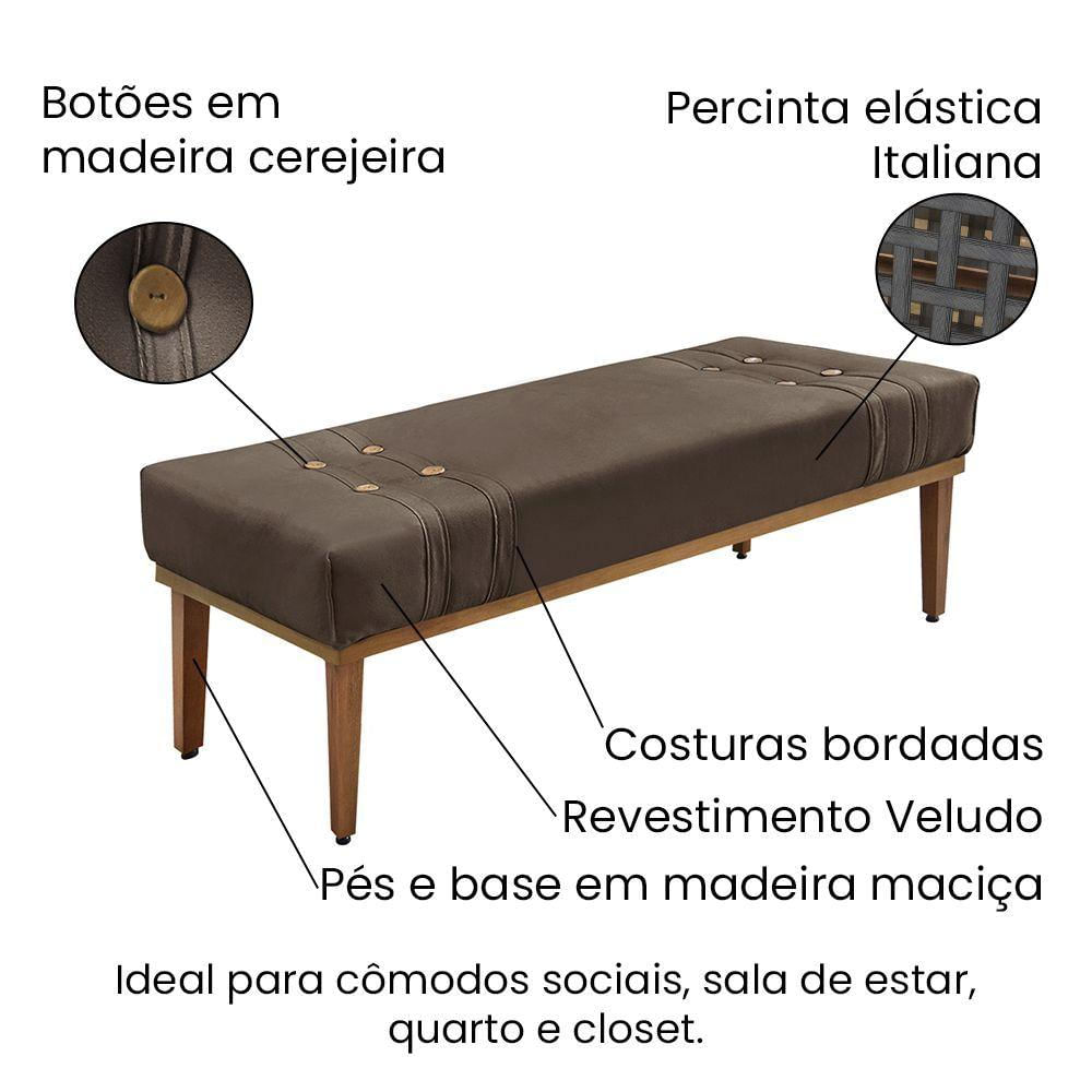 Miniatura Divã Recamier Banco Base Madeira Para Quarto Gênova 160cm Veludo S04 - D'rossi Cor Marrom