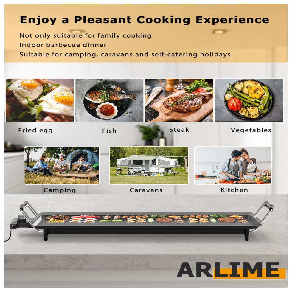 Miniatura Churrasqueira Grill Elétrica para até 12 Pessoas com Pingadeira e Temperatura Ajustável, 110V, ARLIME, Preta
