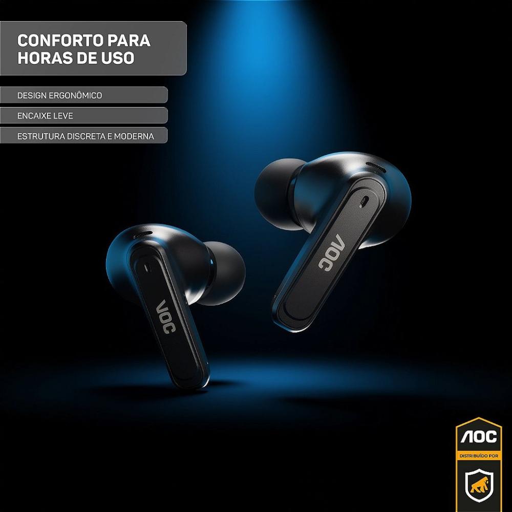 Miniatura Fone Bluetooth 5.3 Sem Fio Ergonômico, Alcance até 10m e Microfone Integrado - Preto - AOC