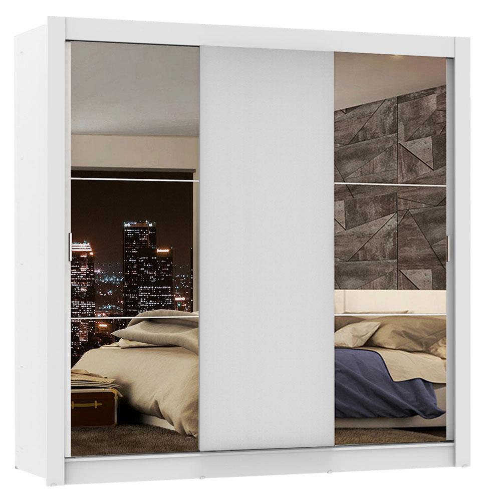 Miniatura Guarda-Roupa Casal Madesa Lyon Plus 3 Portas de Correr com Espelhos 4 Gavetas Branco