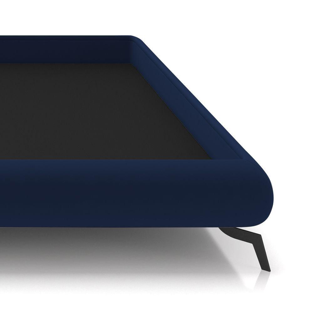 Miniatura Cama Casal Base Box 138x188cm Pés De Ferro Cold P02 Veludo Azul - Mpozenato