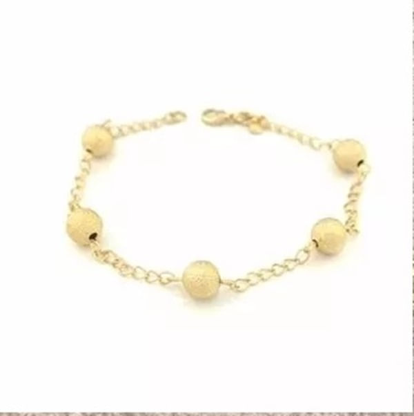 Miniatura Pulseira Moça Delicada Bolas Fosca Festa Folheado 18k