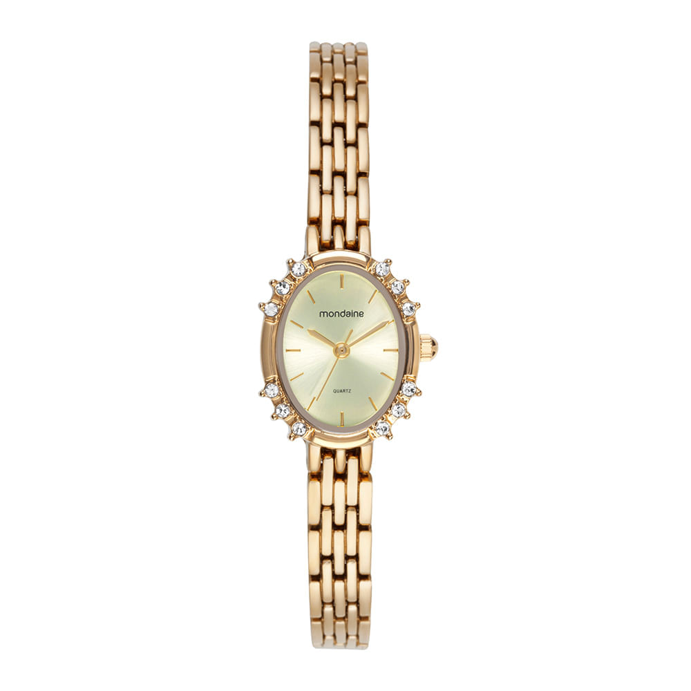 Miniatura Relógio Feminino Oval Clássico Dourado