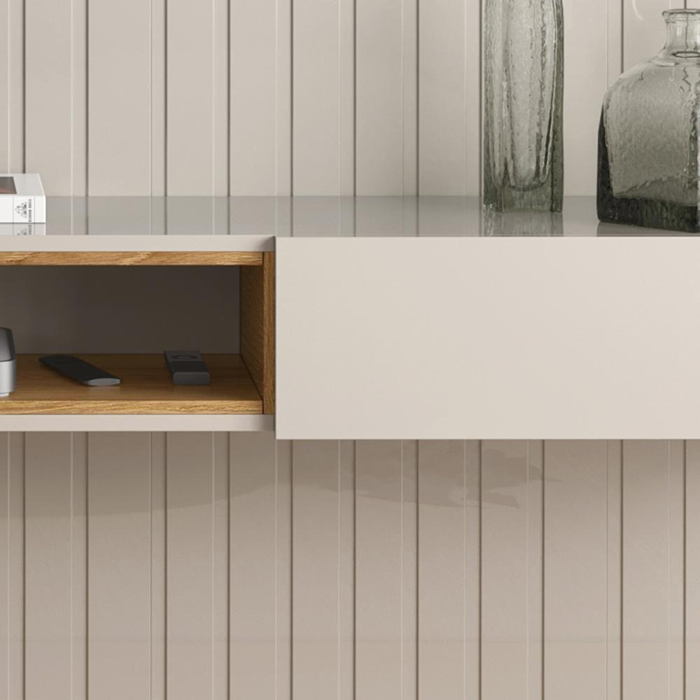 Miniatura Painel Frisado Oslo - Mdf 1 Porta E 1 Gaveta Off White-freijó - Lukaliam Móveis