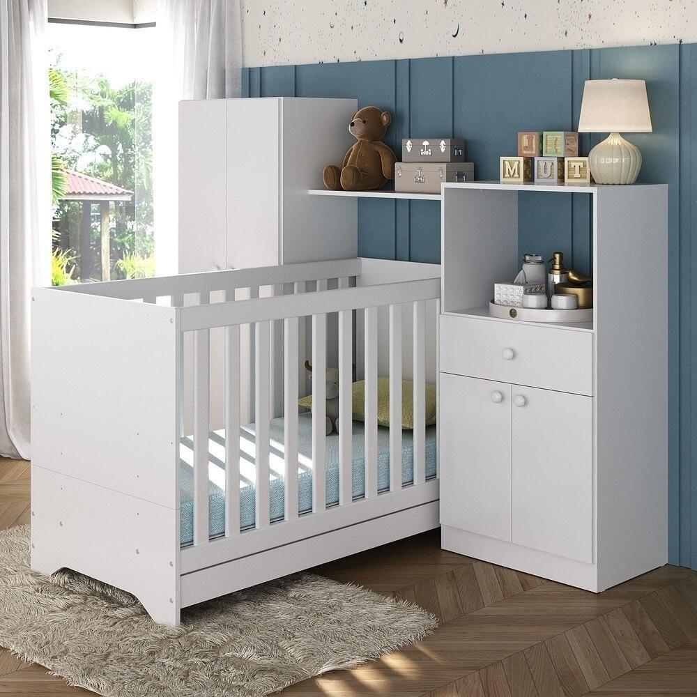 Berço 3 Em 1 Com Colchão E Guarda-roupas 4 Portas 1 Gaveta Multimóveis Mp4162 Branco Branco