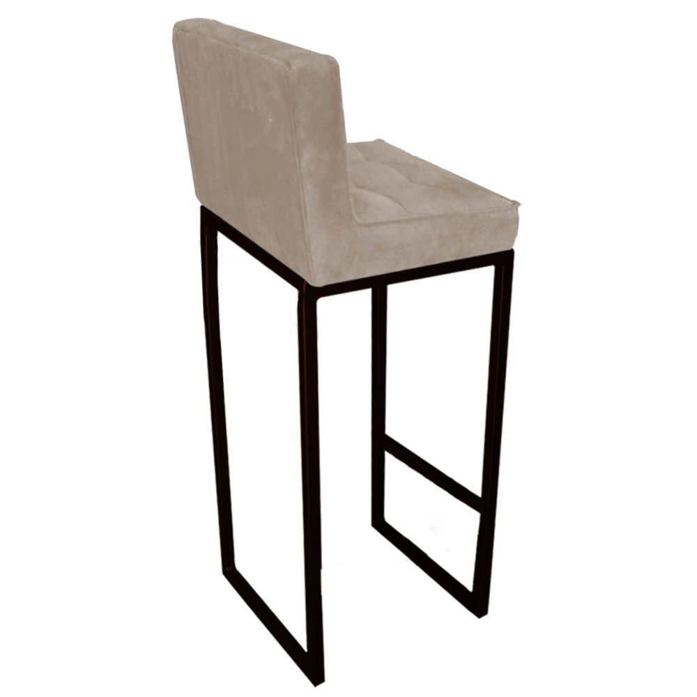 Miniatura Banqueta Alta Linne Com Encosto Cozinha Bar Balcão Bistrô Ferro Preto Corino Bege