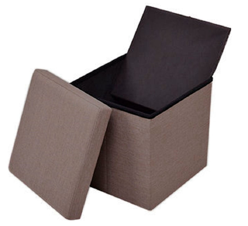 Miniatura Puff Baú Dobrável Suede Marrom Quadrado 38x38cm
