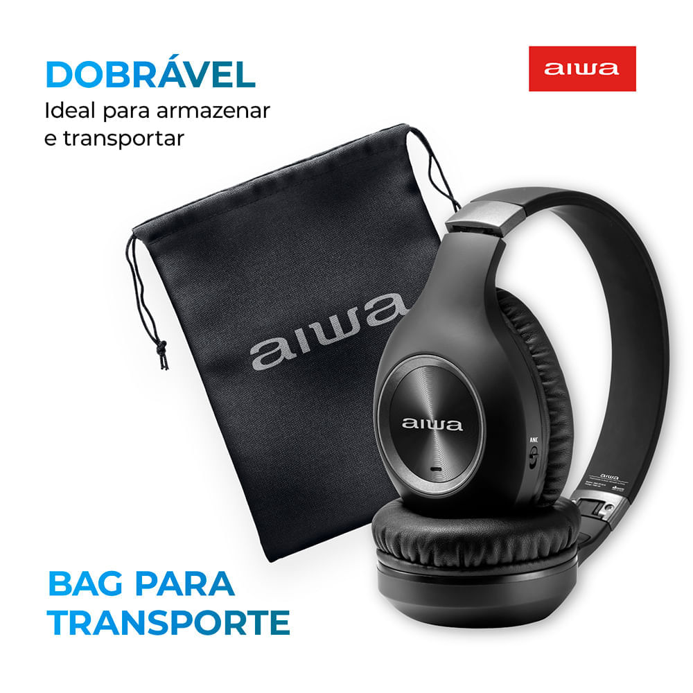 Miniatura Fone de Ouvido Headphone AIWA HP-02-B BT ANC Alta Definição FONE DE OUVIDO AWS-HP-02-B BIVOLT