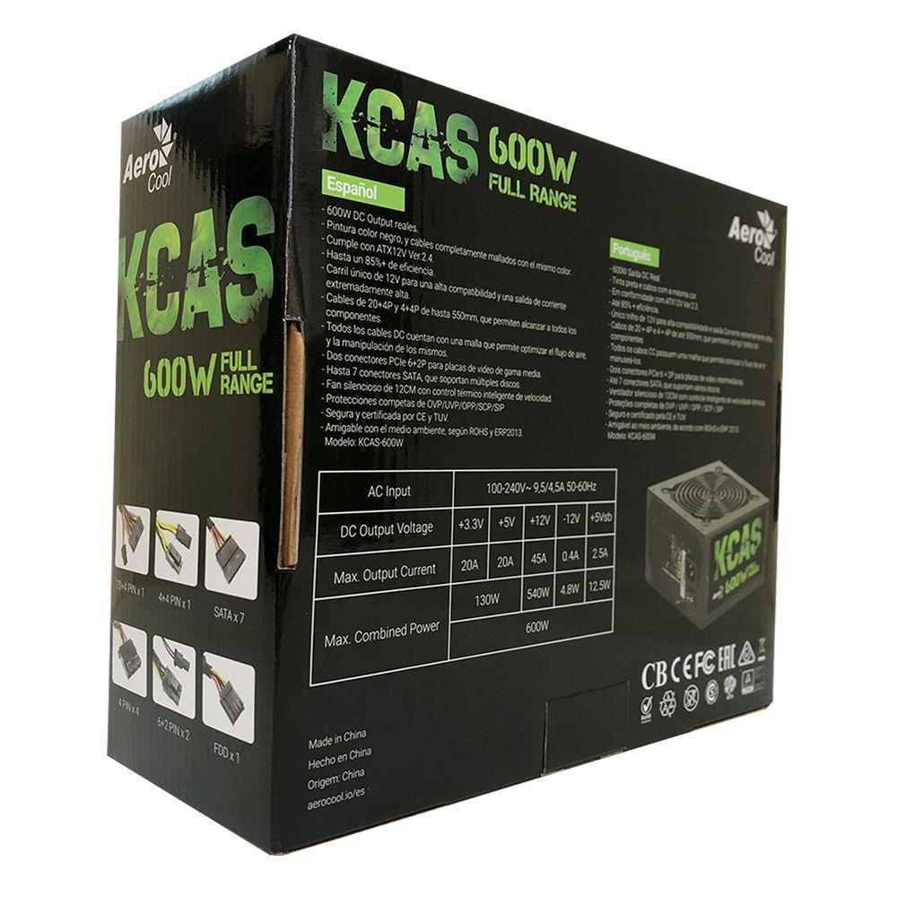 Fonte Gamer Aerocool Kcas 600W 80 Plus Bronze Full Range Pfc