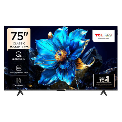 Miniatura Smart TV TCL 75 Polegadas 75P7K 4K UHD QLED Google Tv Preto - Bivolt