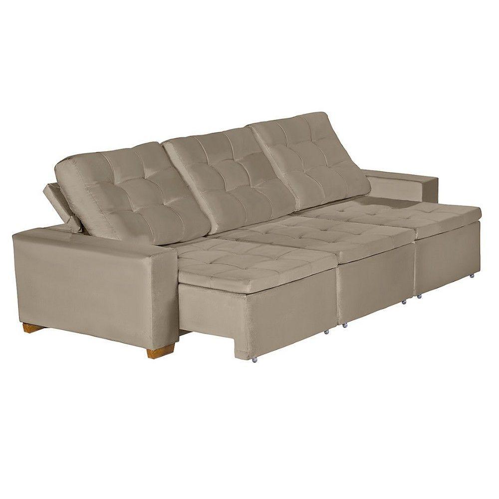 Miniatura Sofá Modular 6 Lugares Retrátil E Reclinável 3.05M Bege