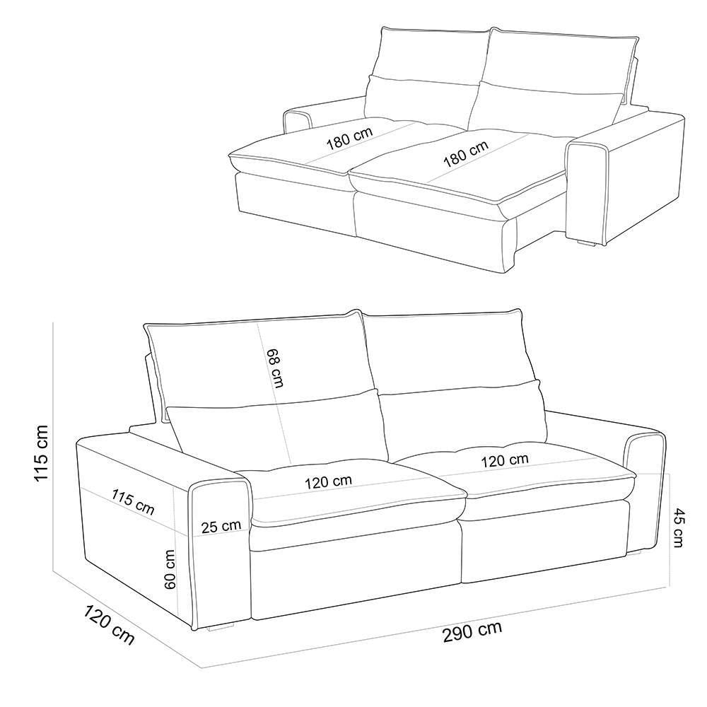 Sofá Retrátil Reclinável Para Sala De Estar Living 290cm Dimas F04 Veludo Marrom