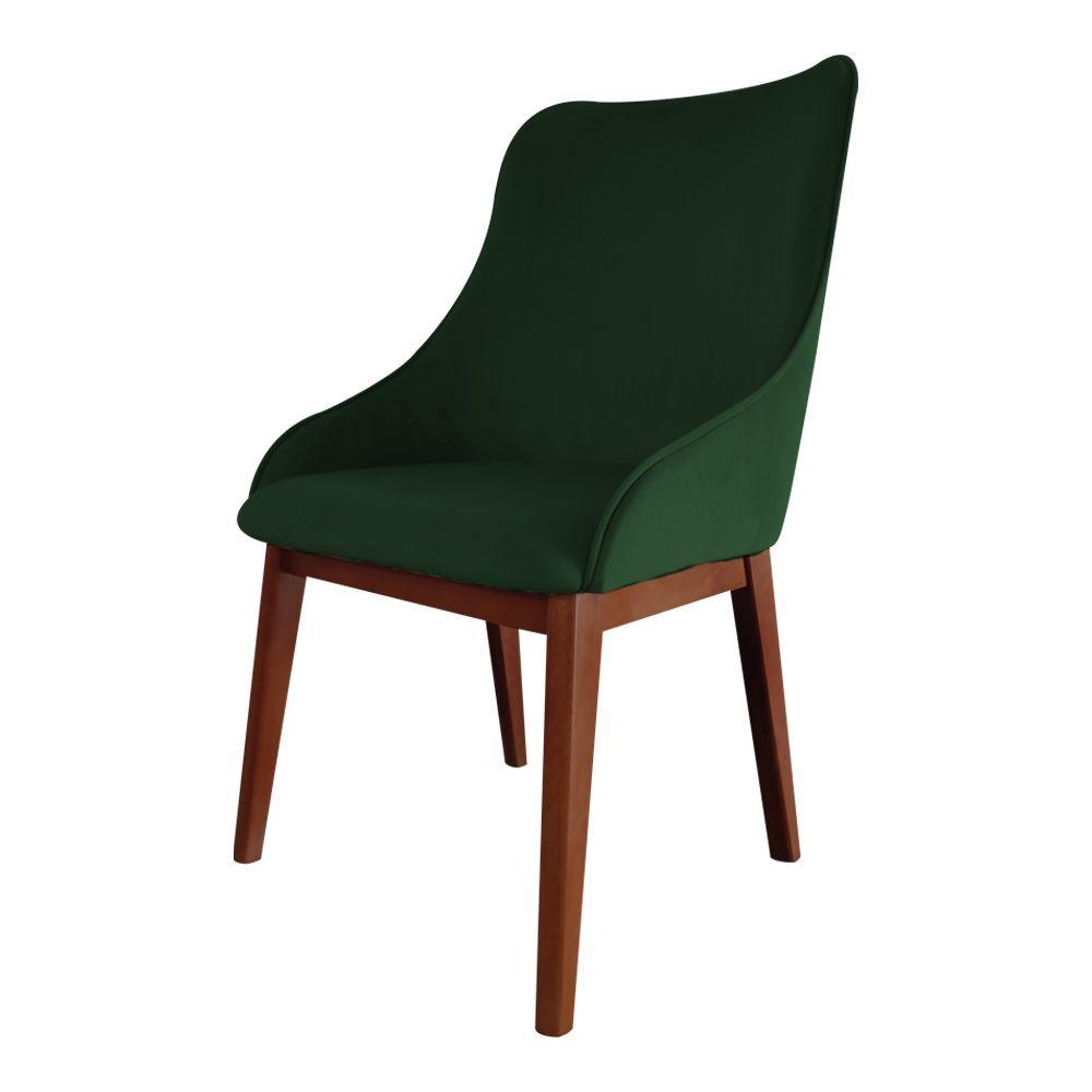 Miniatura Kit 4 Cadeiras De Jantar Elisa Nobre Estofada Liso Veludo Verde Base Madeira Maciça Imbuia