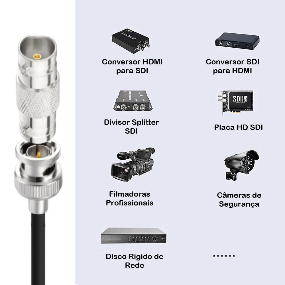 Miniatura Cabo Coaxial Vídeo Sdi / Bnc 12G Uhd 4K 75 Ohm Adaptador